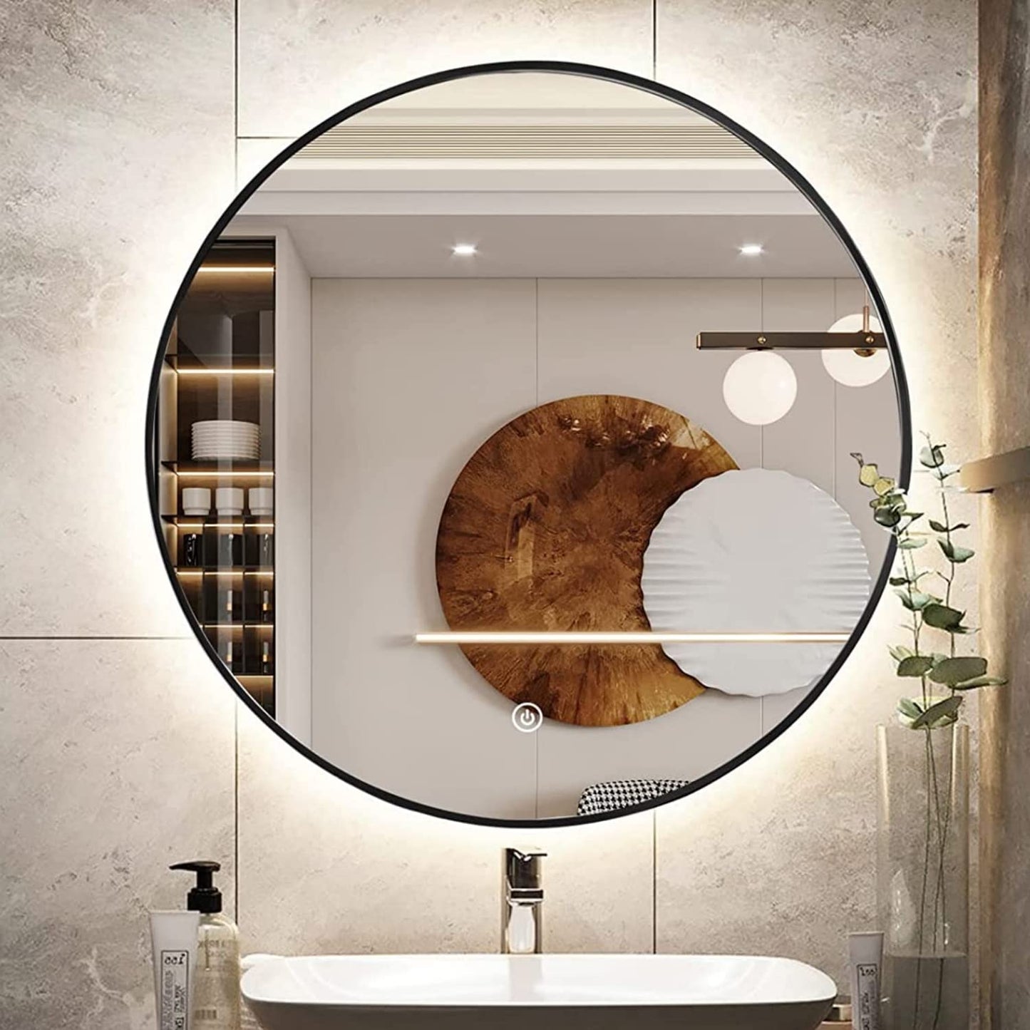 Round Framed LED Mirror (Black / Gold)